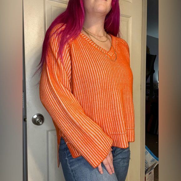 Sugarlips | Sweaters | Sugar Lips Neon Bright Orange And White Crop High Low Sweater Bell 